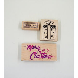 Rubber Stamps Christmas Holiday Themed Merry Christmas Present Lot of 3